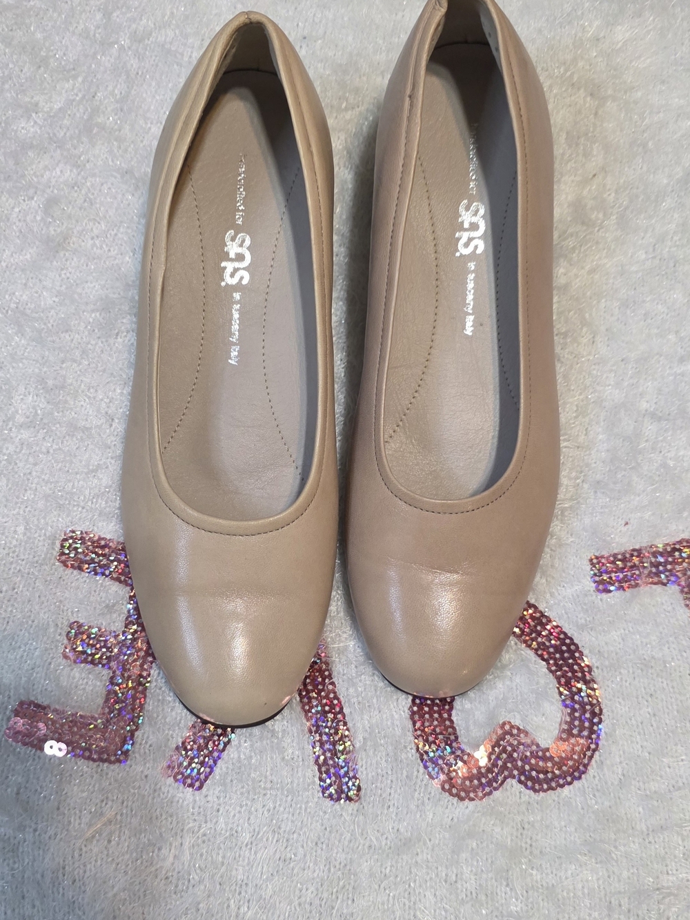 SAS Taupe Leather Slip-On Ballet Flats